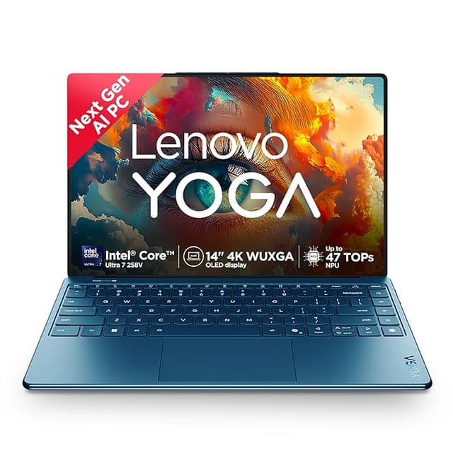 Lenovo Yoga Slim 9 Intel Evo Core Ultra 7 258V Touchscreen Laptop (32GB RAM/1TB SSD/14 (35.5cm)/4K WQUXGA OLED/AI PC AI Now/Copilot+ PC/Windows 11/Office 2024/1Yr ADP/Teal/1.2Kg), 83CX002LIN